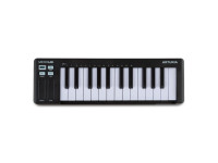 Arturia  MicroLab Mk3 Black - 25 teclas finas sensíveis à velocidade, 2 sensores sensíveis ao toque para pitch bend e modulação, Modo de acordes, Botão Shift- / Hold, Botão de oitava, Entrada do pedal de sustentação, 