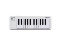 Arturia  MicroLab Mk3 White - 25 teclas finas sensíveis à velocidade, 2 sensores sensíveis ao toque para pitch bend e modulação, Modo de acordes, Botão Shift- / Hold, Botão de oitava, Entrada do pedal de sustentação, 