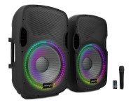 Audibax Party 215 - Potência do conjunto: 500 W RMS / 1200 W pico, 2 colunas de 2 vias — 1 ativa e 1 passiva, 2 suportes incluídos, 1 microfone de mão incluído, Cabos de coluna e cabo XLR incluídos, 1 comando à distân... Audibax Party 215 - Potência do conjunto: 500 W RMS / 1200 W pico, 2 colunas de 2 vias — 1 ativa e 1 passiva, 2 suportes incluídos, 1 microfone de mão incluído, Cabos de coluna e cabo XLR incluídos, 1 comando à distân...