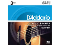 Daddario  EJ11-3D - Pack of 3 sets of strings. D'Addario's best selling 80/20 Bronze gauge, Gauges: Plain Steel .012, .016, Bronze Wound .024, .032, .042, .053., 