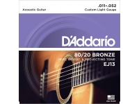 D´Addario EJ13  - Para violão de aço, 80/20 Bronze, Ferida redonda, Luz personalizada, Indicadores: 011-015 - w022-032-042-0552, Som nítido com grande brilho, 