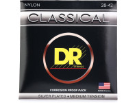 DR Strings  CN-M Classical Nylon Silver-plated Strings 028-042 Medium Tension - Tipo de guitarra:	Guitarra Clássica, Número de cordas:	6, Calibre: .028, .032, .040, .029, .034, .042, Tensão:	Normal, Material do núcleo:	Nylon de múltiplos fios, Material do enrolamento:	Cobre pr...