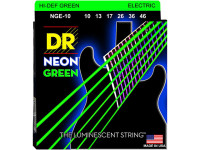 DR Strings  Neon Green NGE-10 Medium - Cordas: 6, Calibre da corda: 0,010 - 0,046, Material: Aço Niquelado, Cadeia E1: .010p, Sequência H2: .013p, Corda G3: .017p, 