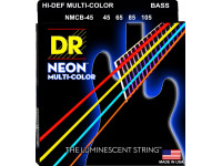 DR Strings  Neon Multi NMCB-45 4 Cordas 45-105 Baixo Elétrico  - Revestimento: K3 Multi-Colour Neon com cores brilhantes, que se destacam debaixo da luz UV, Longa durabilidade devido à camada K3, Gauge: 045, 065, 085, 105, Feito nos USA, 