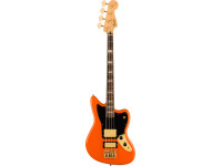 Fender Limited Edition Mike Kerr Jaguar Bass RW Tiger's Blood Orange - Edição limitada, Modelo Mike Kerr (Royal Blood) Signature, Corpo em freixo, Braço em Maple, Perfil de braço em C moderno, Acabamento do braço: Uretano acetinado com uretano brilhante, 