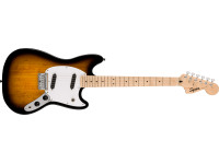 Fender Squier Sonic Mustang Maple Fingerboard White Pickguard 2-Color Sunburst - Comprimento da escala curta 24, Captadores single coil Squier, ponte rígida de 6 selas, Cabeçalhos de engrenagem selados, Acessórios cromadoscomprimento da escalacurto 24, 