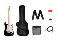 Fender Squier Sonic Stratocaster Pack Black - Squier Sonic Stratocaster, Amplificador Squier Frontman 10G, Gig bag acolchoada, cabo de instrumento, alça, palhetas, Assinatura Fender Play de 3 meses, 