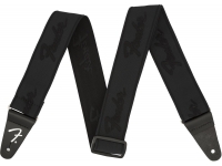 Fender Weightless Running Logo Guitar Strap - Black/Black - Uma alça clássica que é confortável no ombro e parece ótima no palco, Leve e confortável e ajusta de 30 -51, As extremidades de couro reforçado se conectam ao seu violão de forma segura e fornecem ...