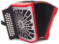 Hohner Compadre GCF Red Silver Grill  - Acordeão diatônico com 31 botões em 3 fileiras, 2 vozes no teclado, 12 baixos com 5 vozes, peso 4 Kg, estojo macio e alças., 
