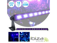 Ibiza  Barra LEDS UV c/ 18 LEDS UV 3W E Suporte - Barra de LEDs UV c/ 18 LEDs UV 3W, Estrutura em Plástico preta, Operação Plug & Play, Tensão funcionamento: 230Vac, Potência: 55W, suporte regulável, Peso: 0.90 kg, 