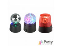 Party Light & Sound KIDZ-PARTY  - Conjunto de 3 efeitos de luz, 1 Bola de espelhos, 1 Projetor LEDS RGB, 1 Projetor c/ luz de efeito farol, Alimentação: 3x pilhas AA (não incluídas), 