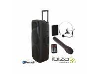 Ibiza PORT 225 VHF BT  - Coluna Amplificada 2x10 300Wrms/600Wmáx, Leitor Multimédia USB / SD / REC e Bluetooth, 2 Microfones VHF s/ fios, c/ comando IR, Regulação Bass / Treble, equipado c/ Bluetooth, Coluna Troley c/ roda...