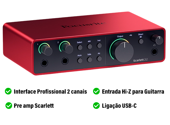 Focusrite Scarlett 2i2 4th Gen Interface de Áudio Profissional