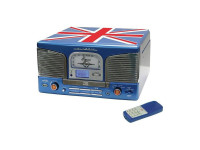 Inovalley  Gira-Discos 33/45/78RPM Vintage CD/FM/USB/Micro SD Azul UK - Gira discos vintage 2x20W, Controlo velocidade: 33rpm, 45rpm e 78rpm, Equipado c/ 2 Colunas, CD, Rádio FM, USB, AUX e Micro SD, Cor: Azul (Reino Unido), Alimentação: 230V, 
