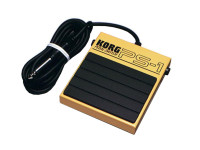 Korg  PS1 - Pedal footswitch ou sustain para teclados arranger Korg, Polaridade - Negativa (-), Construção em metal, Peliculas anti derrapantes, Acabamento amarelo, 