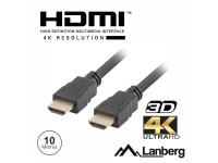 Lanberg   Cabo HDMI Dourado Macho / Macho 1.4 4K 10m - Cabo HDMI UltraHD 4K 3D, HDMI Macho / HDMI Macho, HDMI 1.4, Transferência de dados até 10.2Gbps, Resolução: 3840x2160 @ 30Hz / 1920x1080 @ 120Hz, Comprimento do cabo: 10m, Cor: Preto, 