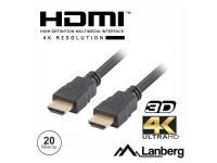 Lanberg   Cabo HDMI Dourado Macho / Macho 2.0 4K 20m - Cabo HDMI UltraHD 4K 3D, HDMI Macho / HDMI Macho, HDMI 1.4, Transferência de dados até 10.2Gbps, Resolução: 3840x2160 @ 30Hz / 1920x1080 @ 120Hz, Comprimento do cabo: 20m, Cor: Preto, 