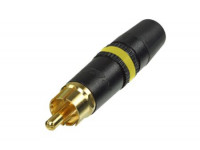 Neutrik  NYS 373-4  - Plugue RCA com contatos banhados a ouro, revestimento de cromo preto, alívio de tensão do tipo mandril, marcação amarela, 