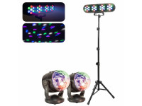 Party Light & Sound  2x Bola de Luz LED RGB e Suporte c/ 4 Projetores PAR - Bola de Luz LED RGB, Suporte C/ 4 Projetores Par, 2x Bola de luz RGB:, Bola de luz LED RGB, Fixação através de ventosa em superfícies lisas, Ideal para festas de aniversário de crianças, 