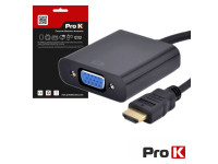 ProK   Cabo Adaptador HDMI VGA PROK - Conversor vídeo HDMI / VGA, HDMI Macho / VGA Fêmea, Estrutura em Plástico Preto, Resolução: 720p / 1080i / 1080p, Comprimento cabo: 232mm, 