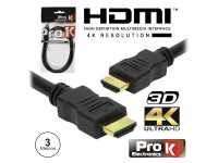 ProK   Cabo HDMI Dourado Macho / Macho 2.0 4k Preto 3m  - Cabo HDMI 2.0 ULTRA HD 4K Alta resolução 3D, HDMI Macho / HDMI Macho, tecnologia HDMI2.0, A versão HDMI 2.0 permite tráfego até 18Gbps, Suporta resoluções de 3840x2160 até 60 fps, 32 Canais Áudio, ...