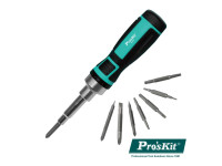 PROSKIT   Conjunto de Chave Roquete C/ 7 Pontas Duplas - Conjunto chave roquete c/ 7 pontas duplas, Torx: T25/T30 , T15/T20, Exagonal: 4.0/5.0 / 2.5/3.0, Fendas/Phillips: #2/6mm, #1/5mm, Com compartimento de arrumação no topo, 