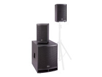 Soundsation LIVEMAKER 1521 MIX Sistema de PA 2.1 1500W B-Stock - Sistema de PA compacto 2.1 com 2 satélites passivos e 1 subwoofer ativo, *Não inclui suportes de colunas*, Potência: 1500W, SPL máximo: 128dB, 2 Tops passivos com gabinete MDF reforçado, com dome d...