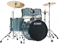 Tama Stagestar Entry Drum Kits ST52H6-SEM Stage 22 SEA BLUE MIST - Bombo: 22 × 16, Toms de 10 × 8 e 12 × 9, Tom de chão: 16 × 15, Tarola: 14 × 5.5, Cascos em madeira de choupo (poplar) com 6 camadas e 7 mm de espessura, Sistema de suporte Omnisphere (Omni-ball dou...