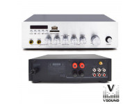 VSOUND  Amplificador 220V 60W MP3/USB/SD  - Amplificador 12/230V c/ 2 entradas 60W, Ligações: terminais 4~8 Ohms, Potência: 30Wrms (60W máximo), Leitor Multimédia c/ USB, SD e AUX, Frequência: 20-20.000Hz, Inclui comando sem fios, 