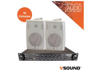 VSOUND Sistema de Sonorização 160W 220V 100V 120m2 White - Potência total: 160W (80W RMS), Distribuição: 5 zonas independentes, Compatibilidade de linha: 70V / 100V, Entradas: 2xAUX, 2xMIC, USB, SD, Bluetooth, FM, Resposta de frequência (amp): 40Hz – 18kHz...