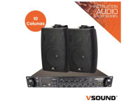 VSOUND Sistema de Sonorização 160W 220V 100V 120m2 - Potência RMS: 80W (160W máx.), 5 zonas de áudio independentes, Linha de 70V / 100V para instalações profissionais, Entradas: 2x AUX, 2x MIC, USB, SD, Bluetooth, rádio FM, Frequência de resposta do ...