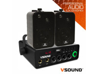 VSOUND Sistema de Sonorização 60W 12/230V 20m2 - Amplificador 12/230V com 3 entradas e potência de 60W (30W RMS), Ligações para terminais 4~8 Ohms, Leitor multimédia integrado com USB, SD, Bluetooth e entrada AUX, Frequência de resposta do amplif...