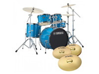 Yamaha Rydeen Standard Sky Blue 22’’ - Yamaha Rydeen Standard Set, modelo: RDP2F5, acabamento: Sky Blue, cascos em choupo de 7,2mm com 6 camadas, ferragens cromadas, configuração: 22 x16 Bass Drum (perfurado), 